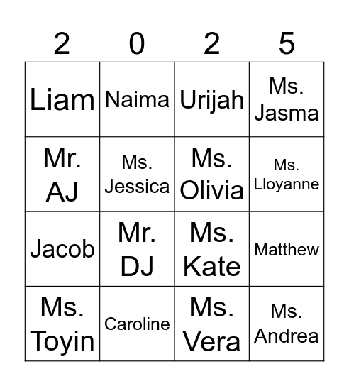 Classmate bingo Card