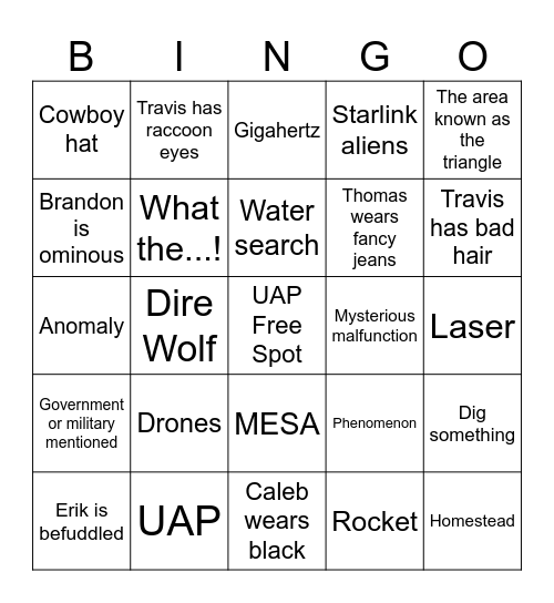 Skinwalker 5 Bingo Card