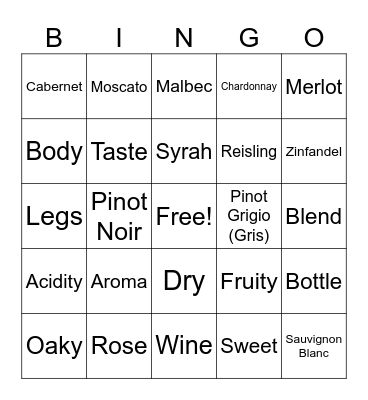 WINE BINGO Card