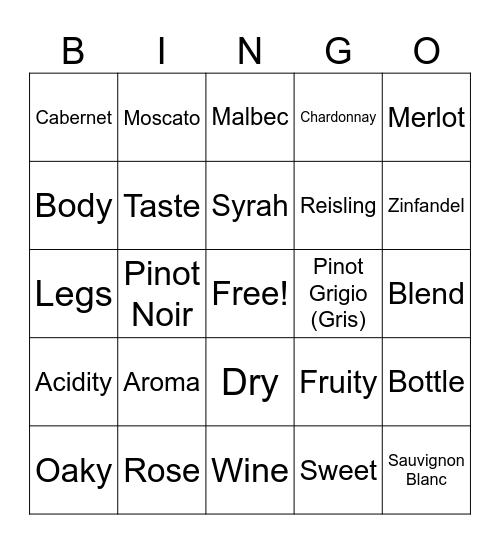 WINE BINGO Card