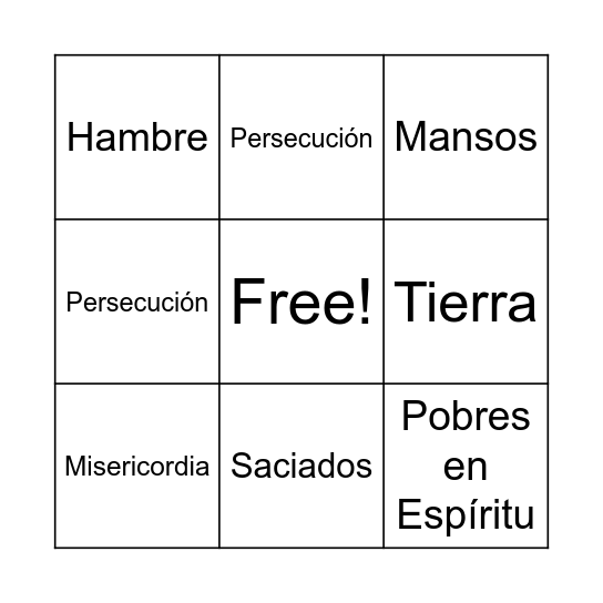 BINGO DE LAS BIENAVENTURANZAS Bingo Card