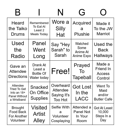 Programming Volunteer Bingo Card