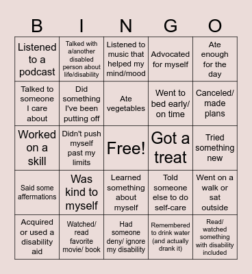 Disability Pride Bingo Card
