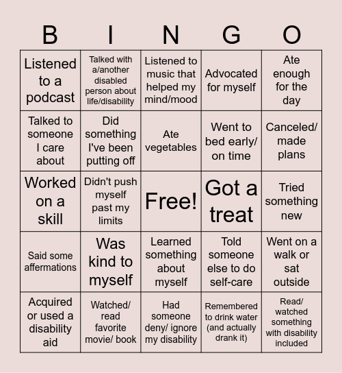 Disability Pride Bingo Card