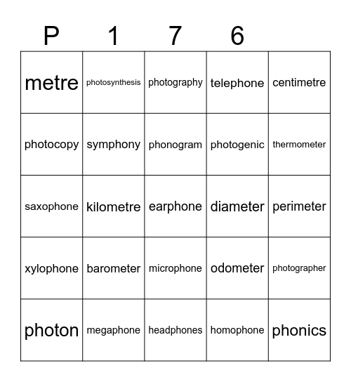 P 176 Bingo Card