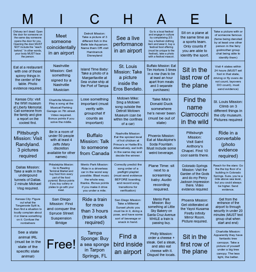 Dad's Away From Home Bingo Card