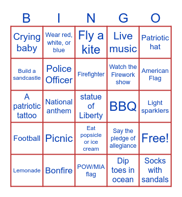 4th of July 2025 Bingo Card
