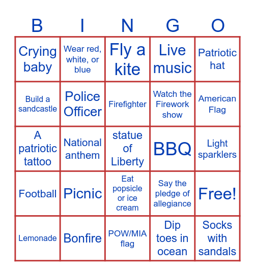 4th of July 2025 Bingo Card