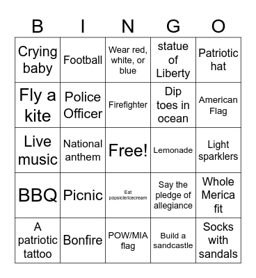 4th of July 2025 Bingo Card