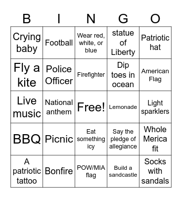 4th of July Bingo Card