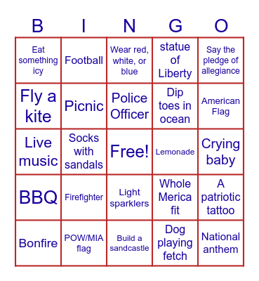 Seaside 4th of July 2025 Bingo Card