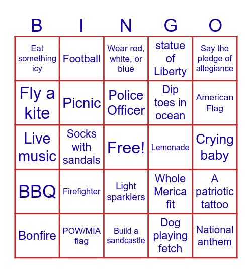 Seaside 4th of July 2025 Bingo Card
