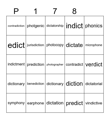 P 178 Bingo Card