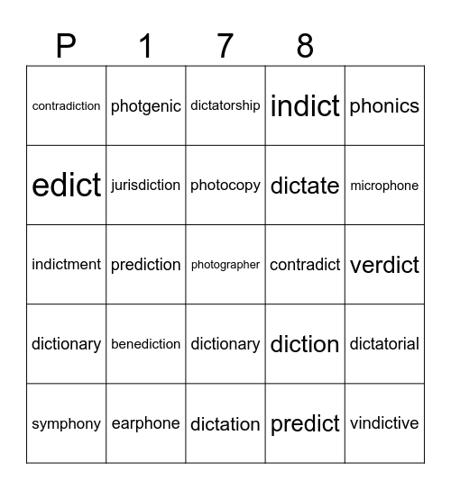 P 178 Bingo Card