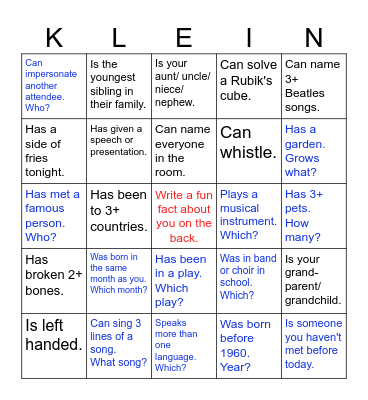 Family Reunion Bingo Card