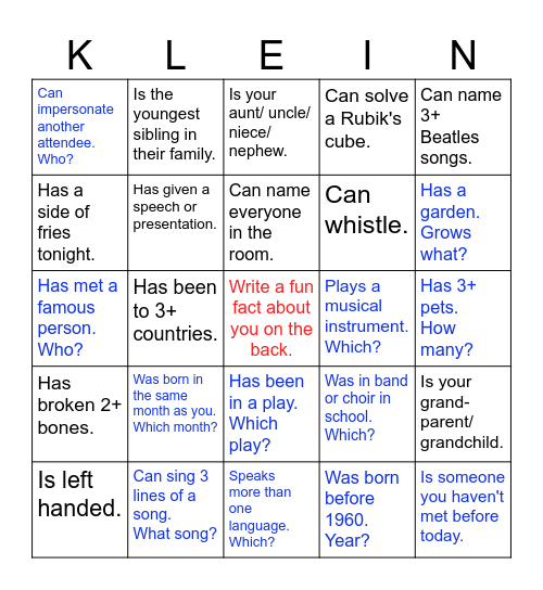 Family Reunion Bingo Card