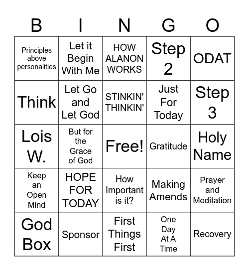 Al-Anon Bingo Card