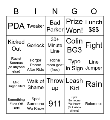 Canada Wonderland Bingo Card