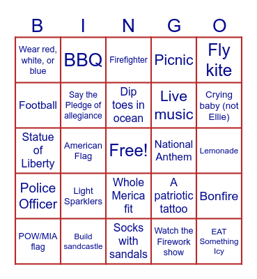 Seaside 4th of July 2025 Bingo Card