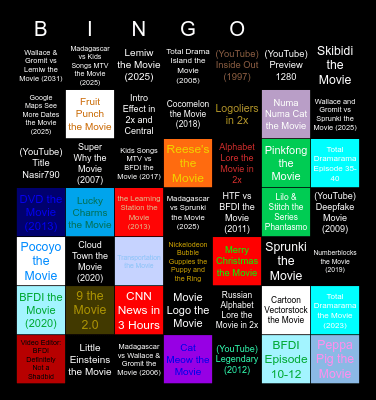 Genres Movies Anywhere Bingo Card