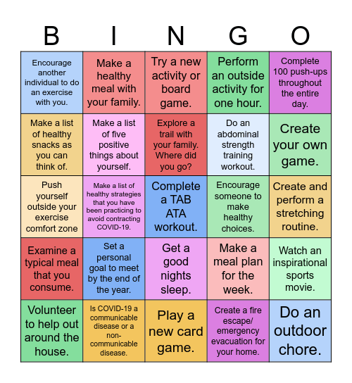 Health and Wellness Bingo Challenge Bingo Card