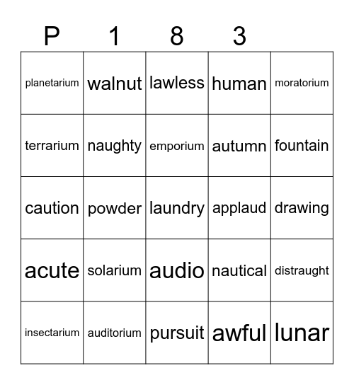P 183 Bingo Card