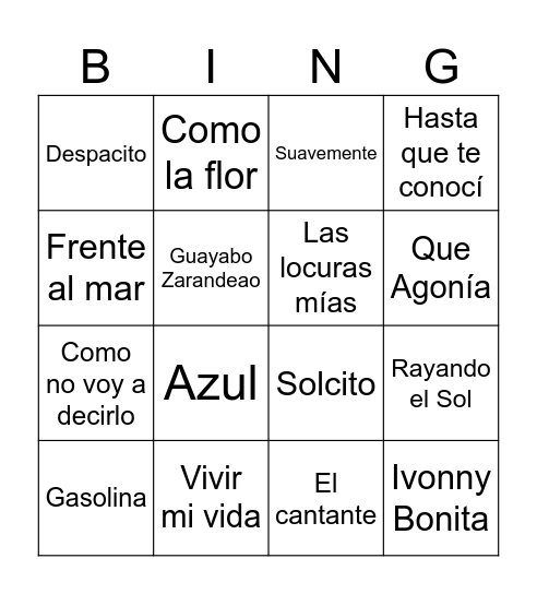 Prueba tu suerte bailando Bingo Card