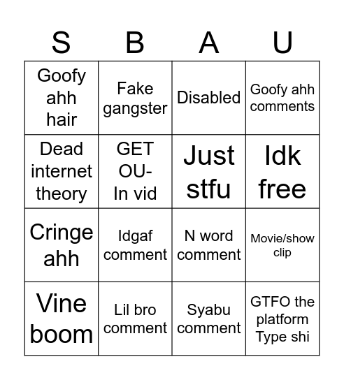 Instagram reels Bingo Card