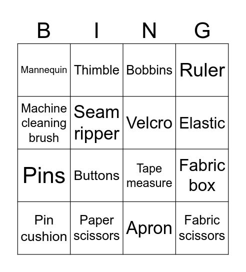 Sewing Equipment Bingo Card