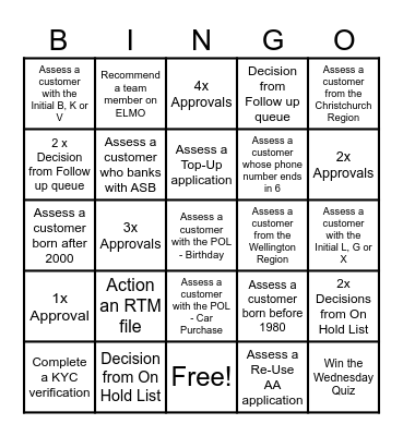 Cashies Bingo Card