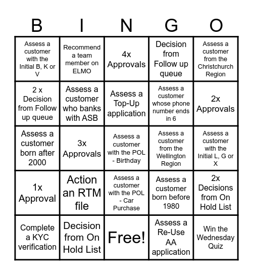 Cashies Bingo Card