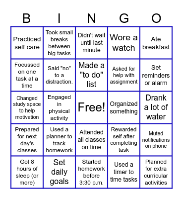 Time Management BINGO Card