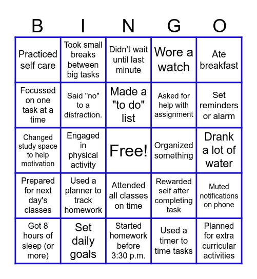 Time Management BINGO Card