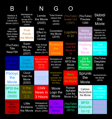 Genres Movies Anywhere Bingo Card