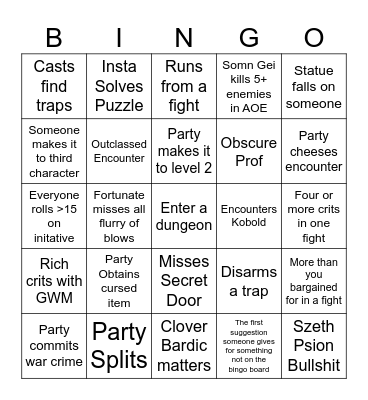 Mad Mage Session 2 Bingo Card