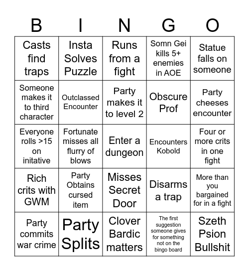Mad Mage Session 2 Bingo Card