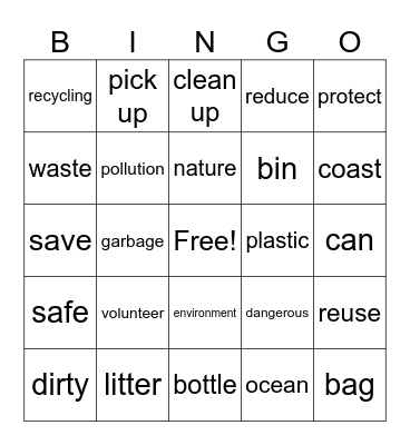 Beach Clean Up Bingo Card