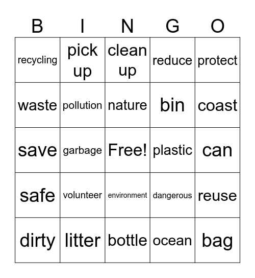 Beach Clean Up Bingo Card