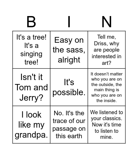 The Intouchables Bingo Card