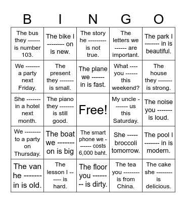Present Continuous for Future Bingo Card
