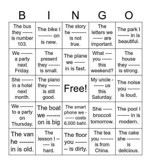 Present Continuous for Future Bingo Card