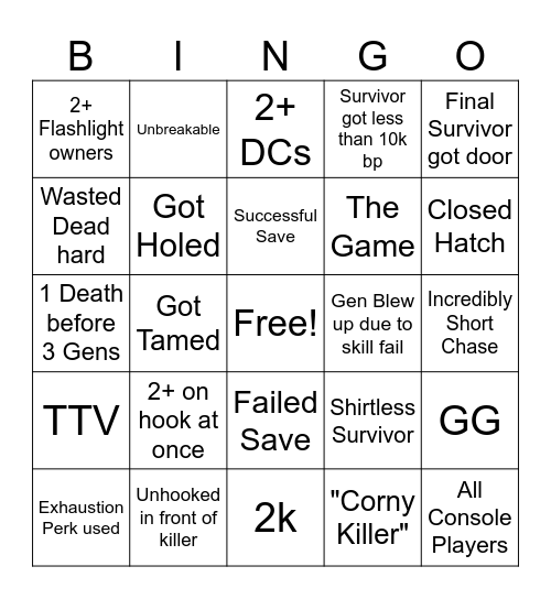 Ultimate DBD Bingo (Killer Edition) Bingo Card