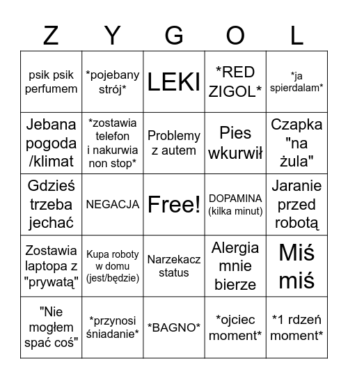Zigi-kun BINGO Card