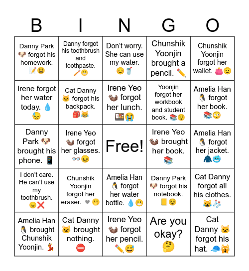 Cat Danny 🐱 brought nothing. ⛔ Bingo Card