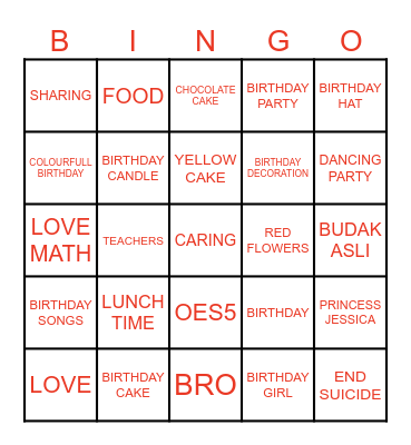 BIRTHDAY APRTY Bingo Card