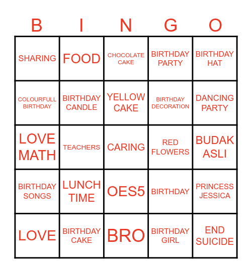BIRTHDAY APRTY Bingo Card