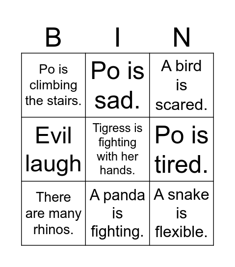 Kung Fu Panda Bingo! Bingo Card