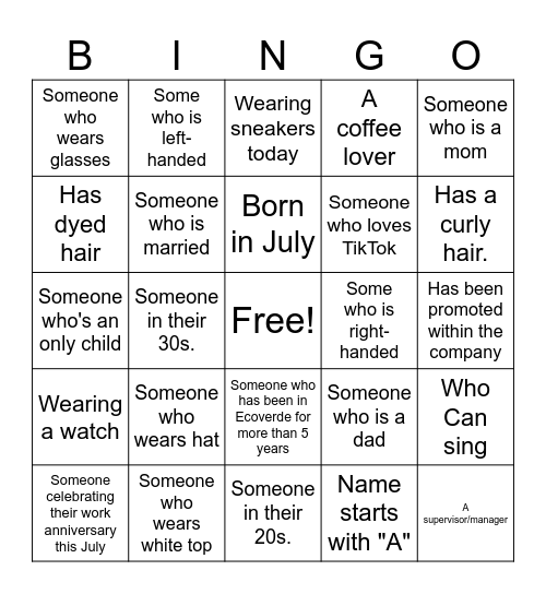Human Bingo Card