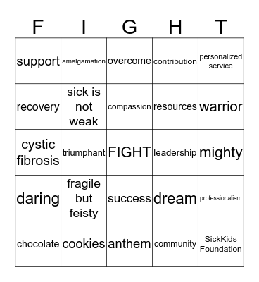 SickKids Bingo Card
