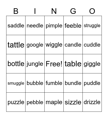 Consonant-le Bingo Card